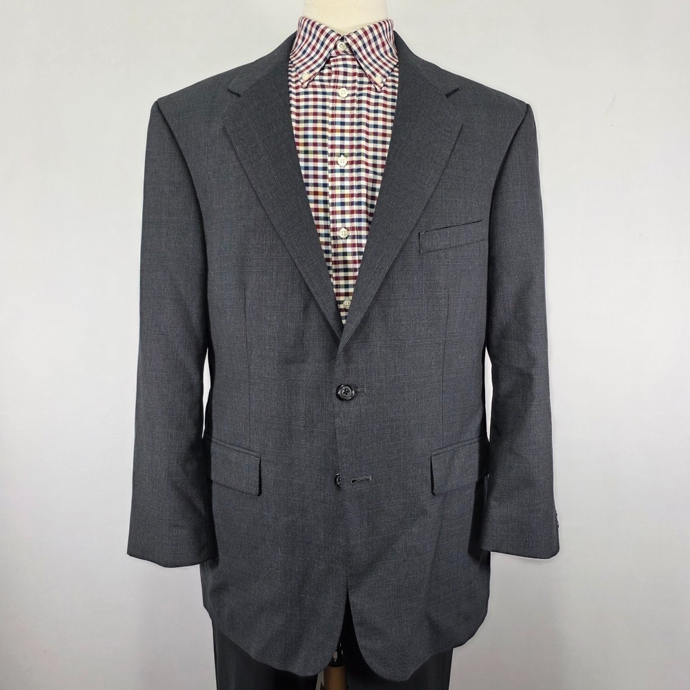 Cricketeer Men's Sport Coat Blazer Two Button‎ Charcoal Gray Plaid Wool 44R